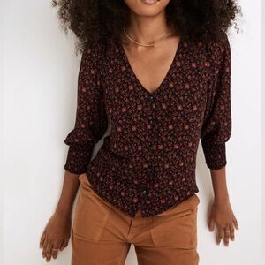 Madewell Black and Red Floral Blouse